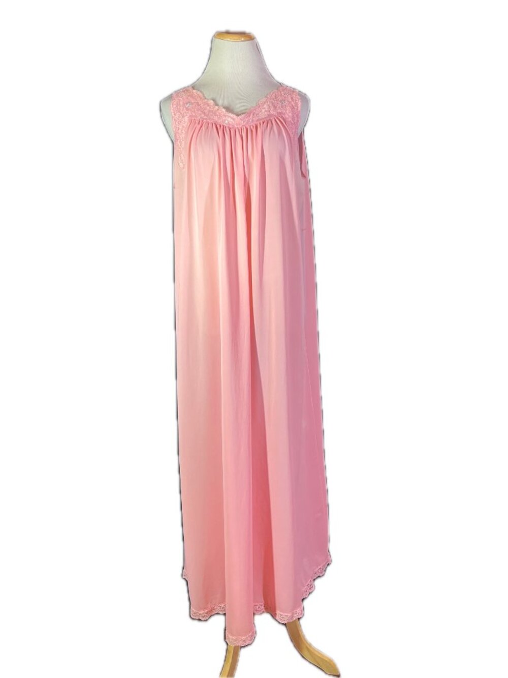 Vintage 1970s Shadowline Size L Pink Nightgown Nylon Made in USA